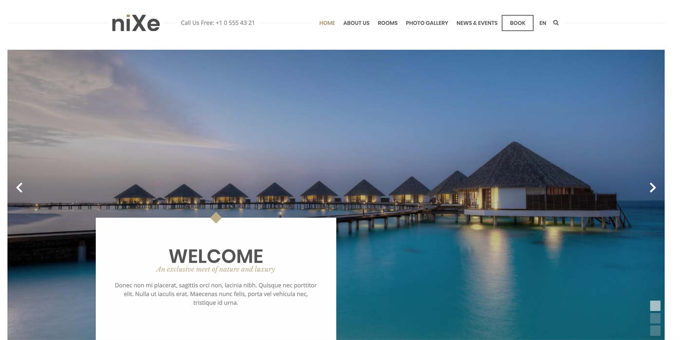 Nixe est un thème WordPress pour hôtel de luxe