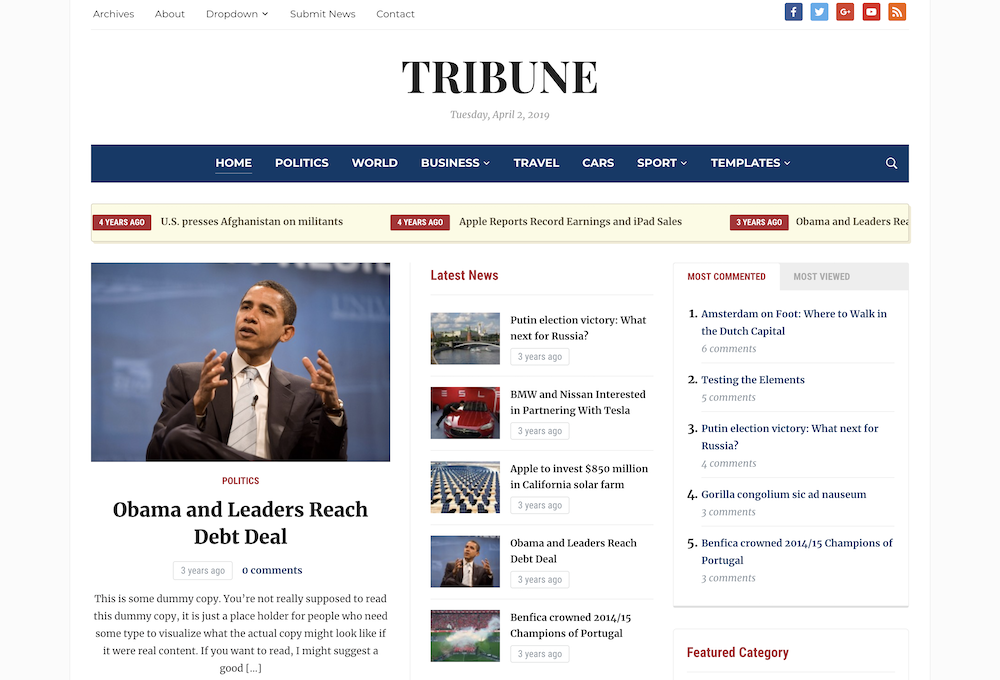 Le thème Tribune pour votre magazine créé par WordPress
