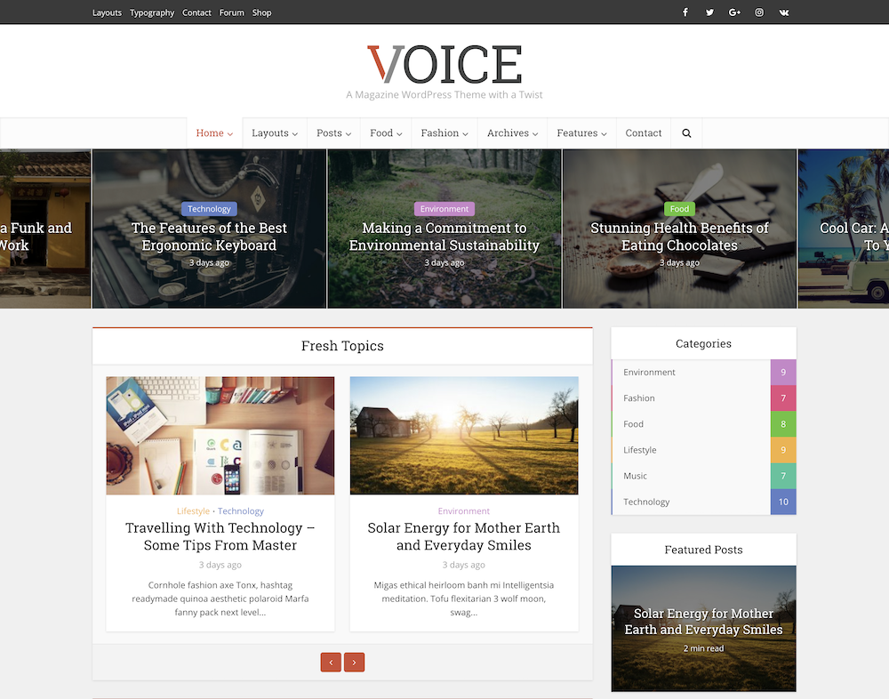 Le thème Voice pour votre magazine créé par WordPress