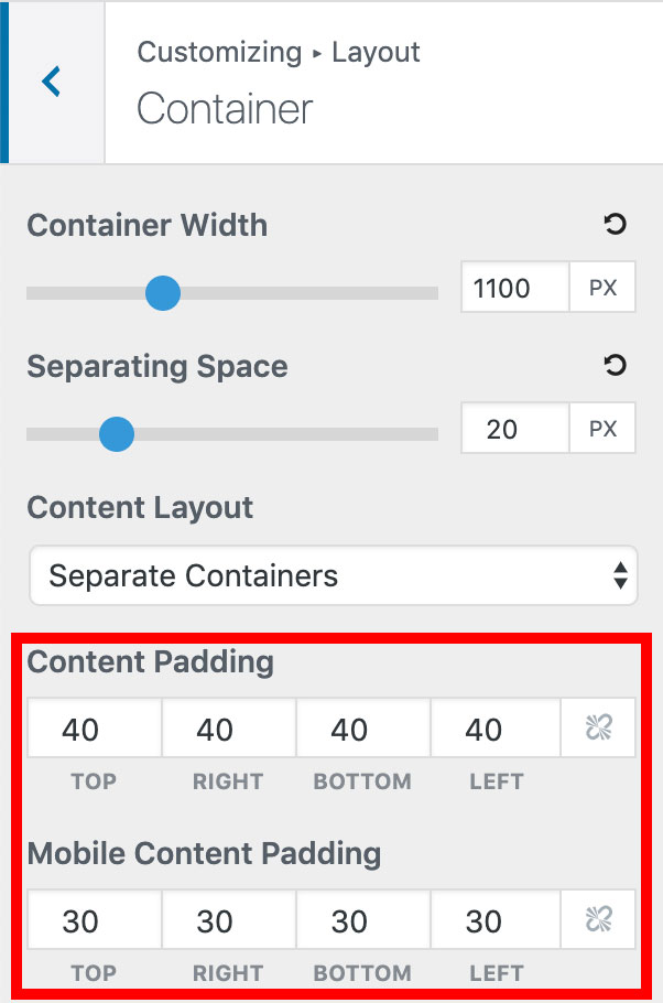 Container control spacing on GeneratePress theme