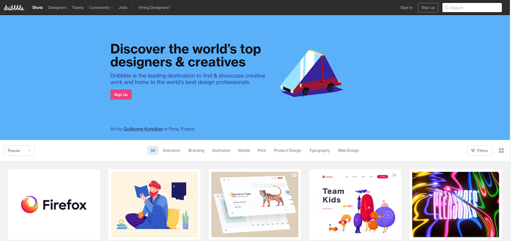 Dribbble : un site spécialisé dans le web design