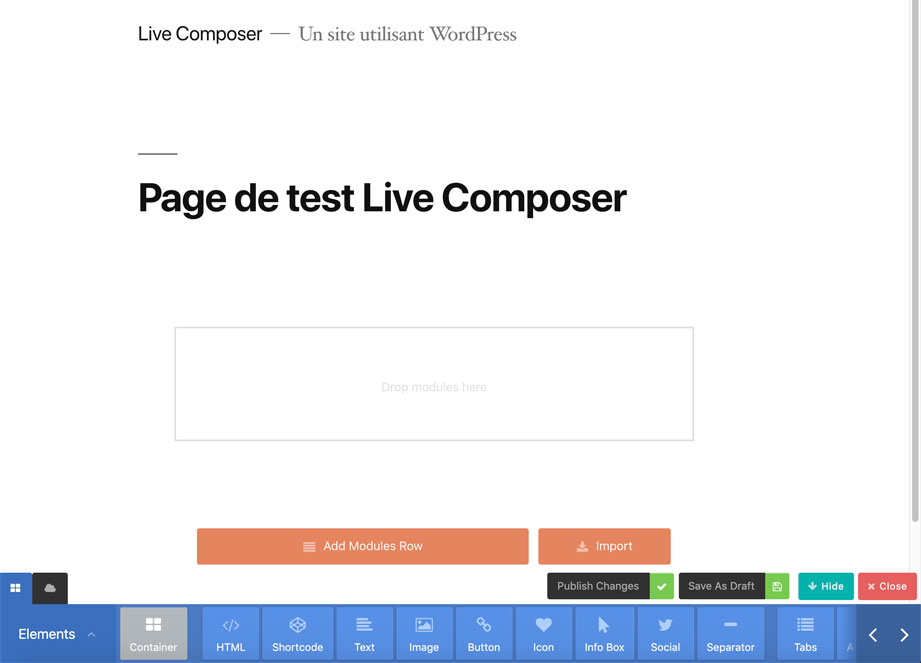 Barre d'outils de Live Composer