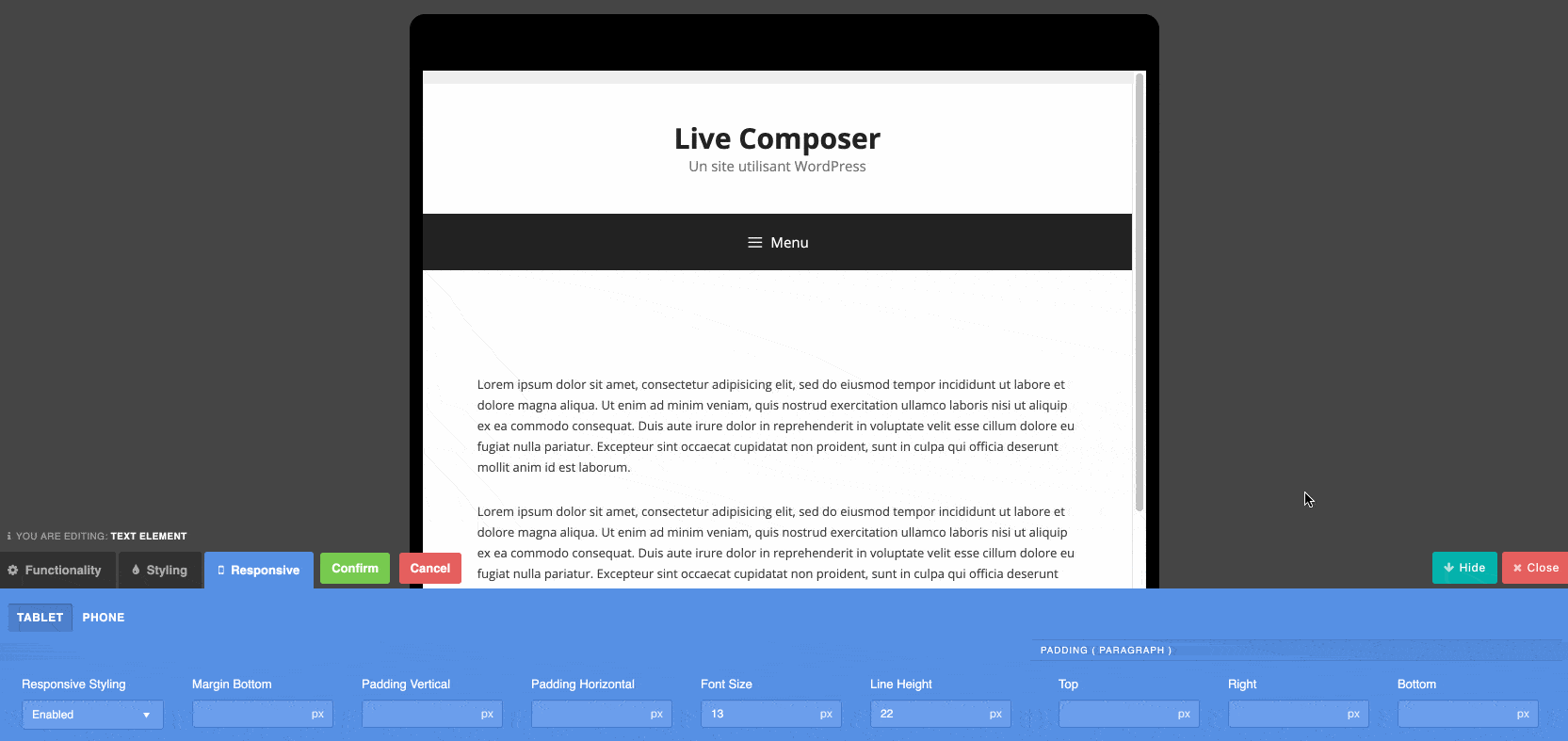 Le responsive sur Live Composer