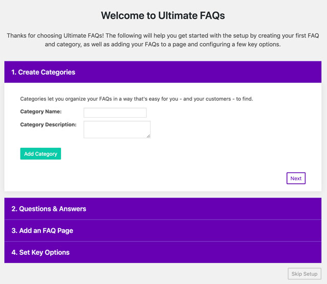 Ultimate FAQs allows you to add an FAQ to your WordPress site.