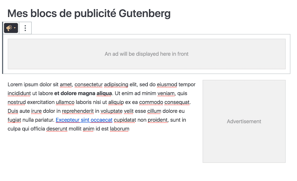 Exemple de blocs de publicité WordPress conçus avec Gutenberg