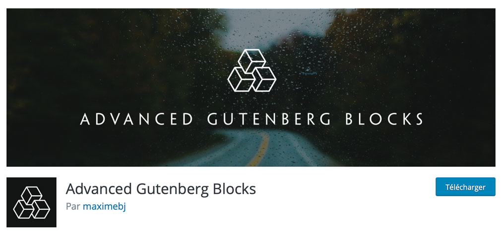 page de téléchargement du plugin wordpress advanced gutenberg blocks 