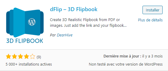 Le plugin dFlip-3D Flipbook permet de créer une visionneuse PDF en mode flipbook