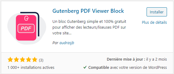 Il existe un plugin pour rajouter un blog Gutenberg dédié aux PDF sur WordPress : Gutenberg PDF Viewer Block