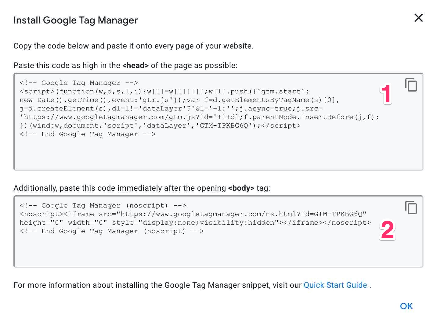 Le code de Google Tag Manager