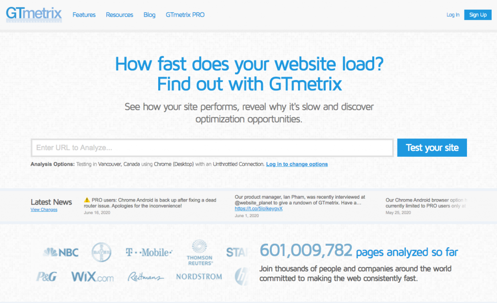 GTmetrix permet de mesurer la vitesse de son site