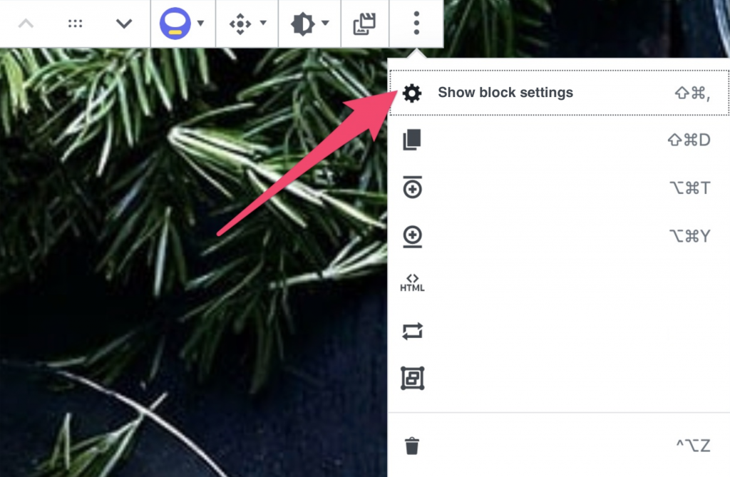 Show block settings on Gutenberg