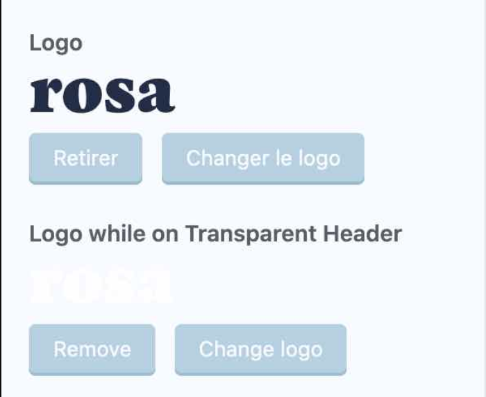 Settings to change the logo in the Site Identity submenu of Rosa 2 theme