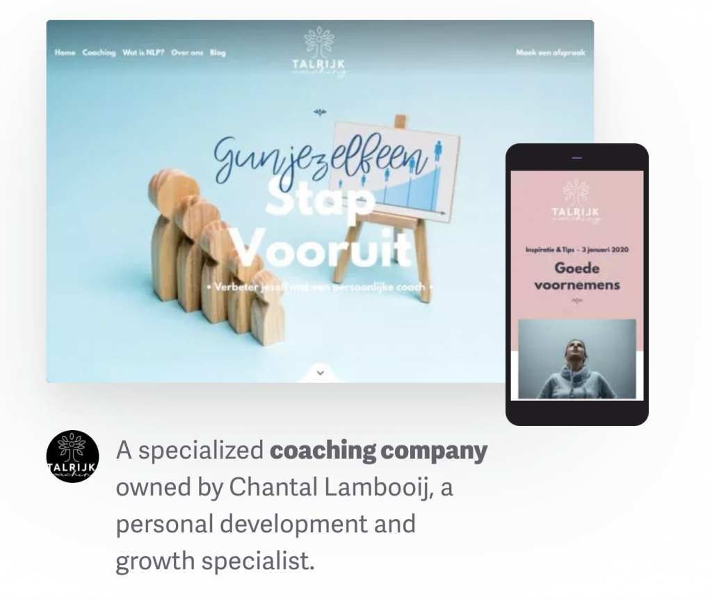 A coaching website made with Rosa 2 theme