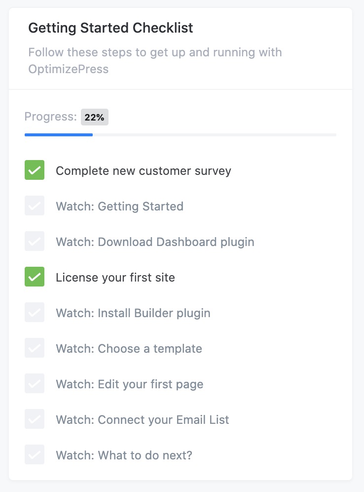 OptimizePress getting started checklist