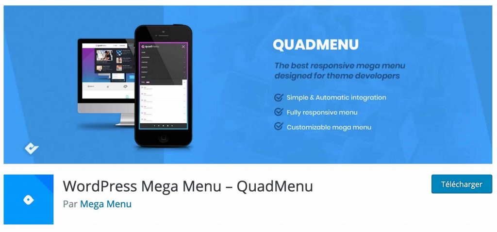 Le plugin QuadMenu permet de créer un mega menu sur WordPress