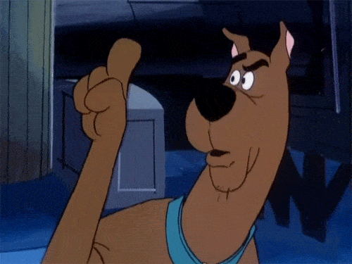 Scooby-Doo moving his face to say no