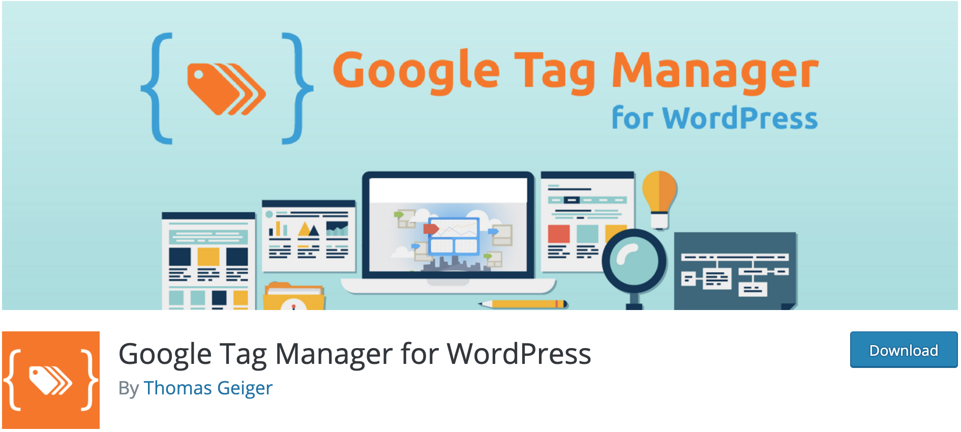 Google Tag Manager for WordPress plugin presentation and download page on wordpress.org