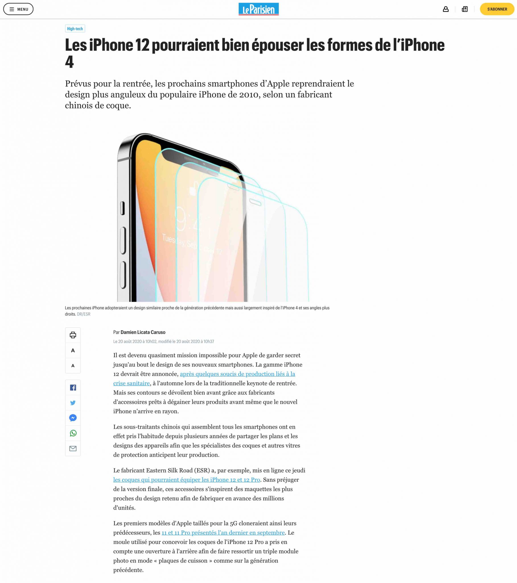 Article desktop présentant l'iPhone 12