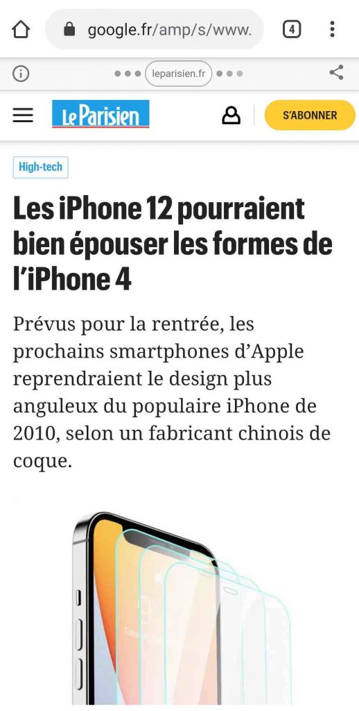 Article AMp présentant l'iPhone 12