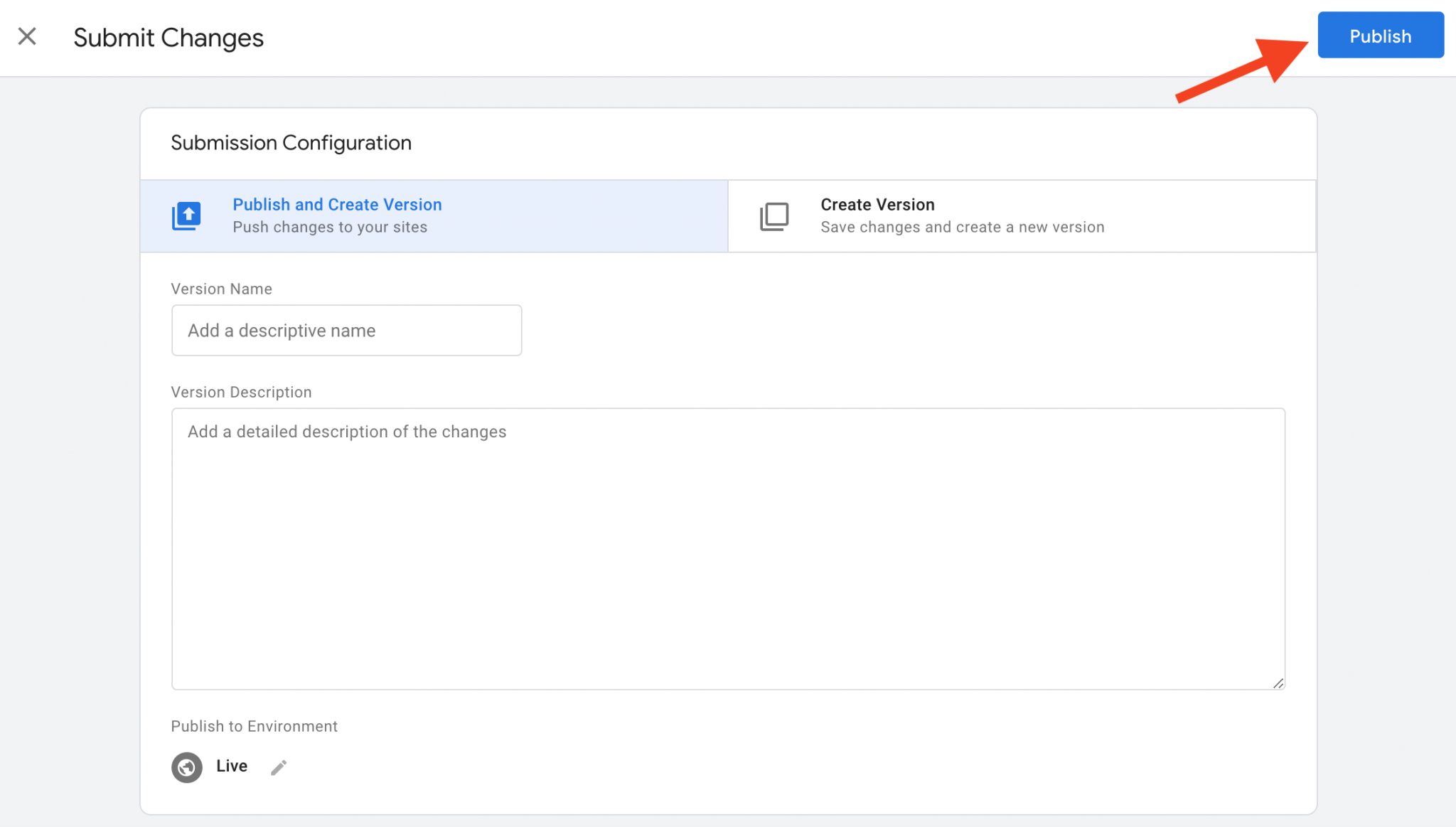 publish and create version on google tag manager