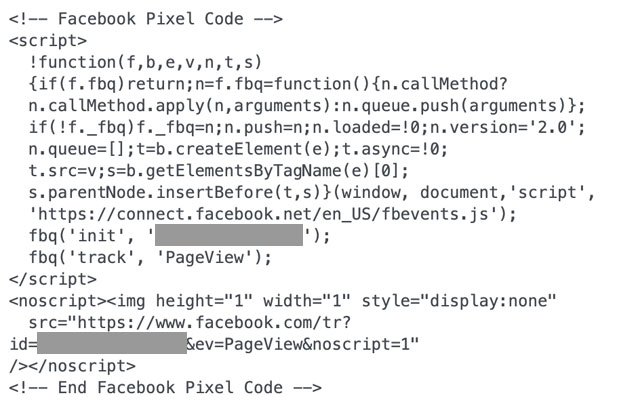 Example of a facebook pixel code