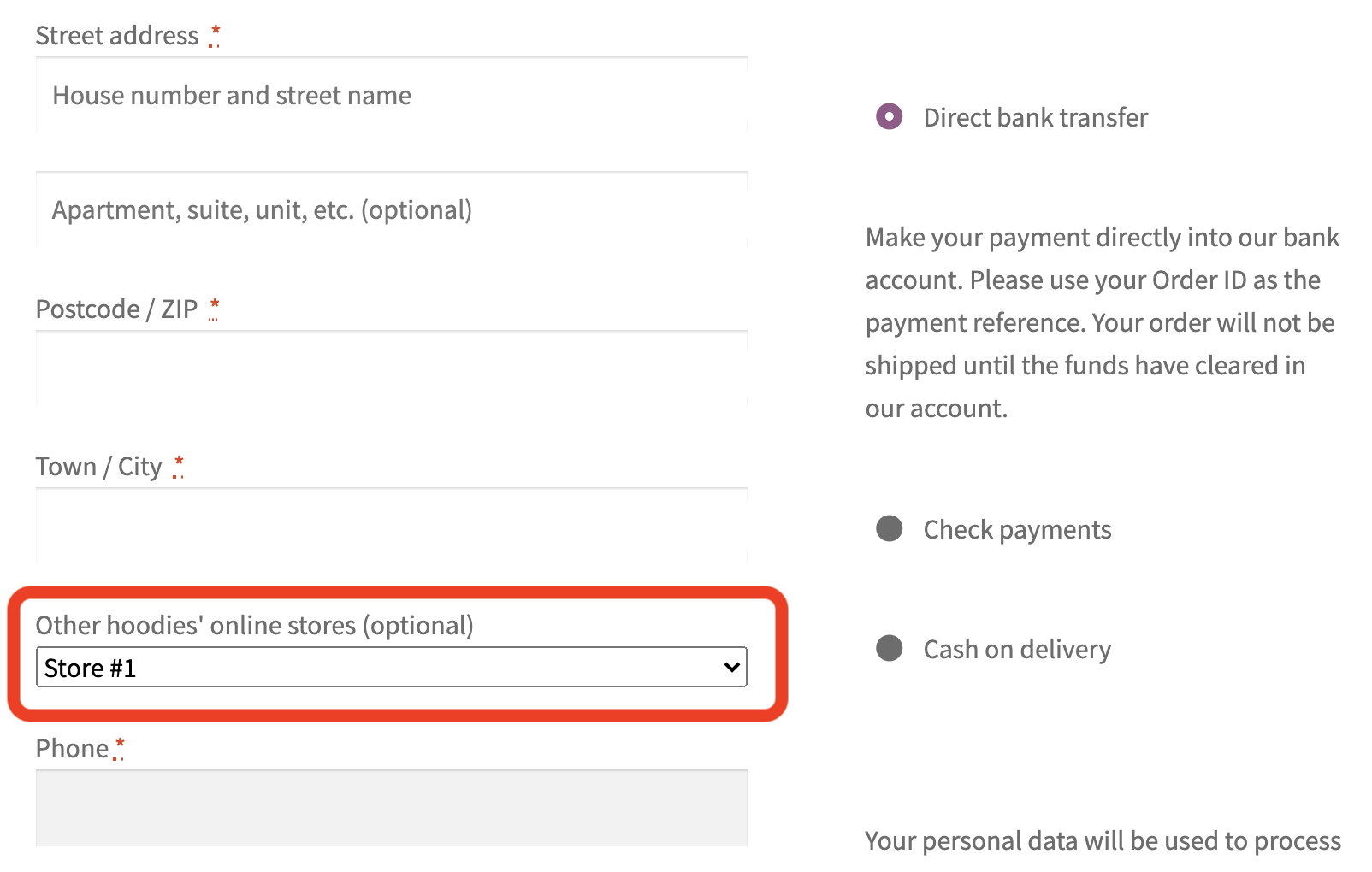 billing field moved up on woocommerce checkout manager