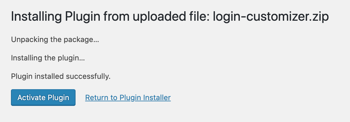 Login customizer activate plugin button on wordpress admin