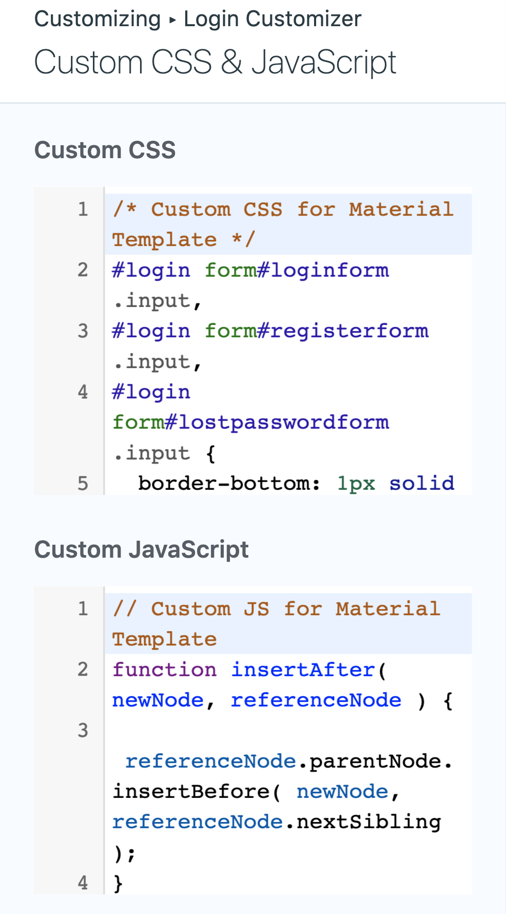 Login Customizer Custom CSS & JavaScript settings