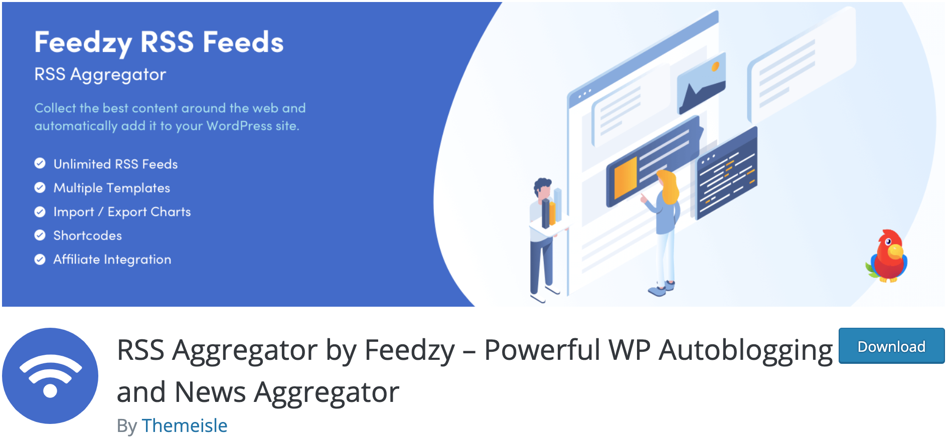 RSS Aggregator by Feedzy page to download the plugin