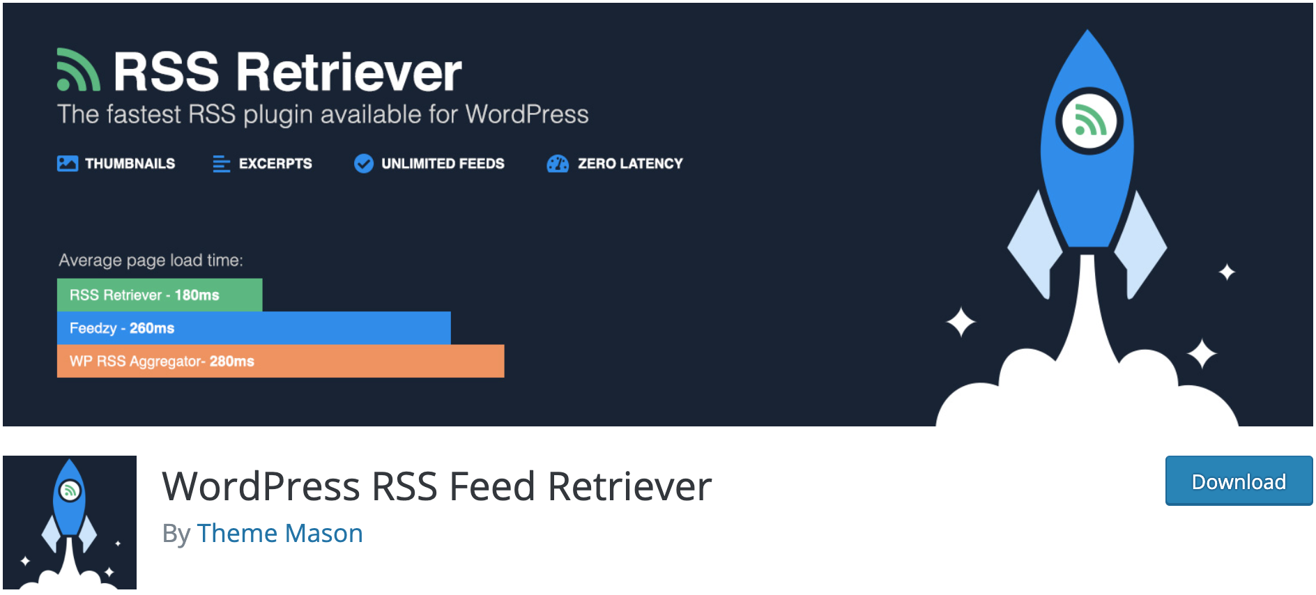 WordPress RSS Feed Retriever page to download the plugin