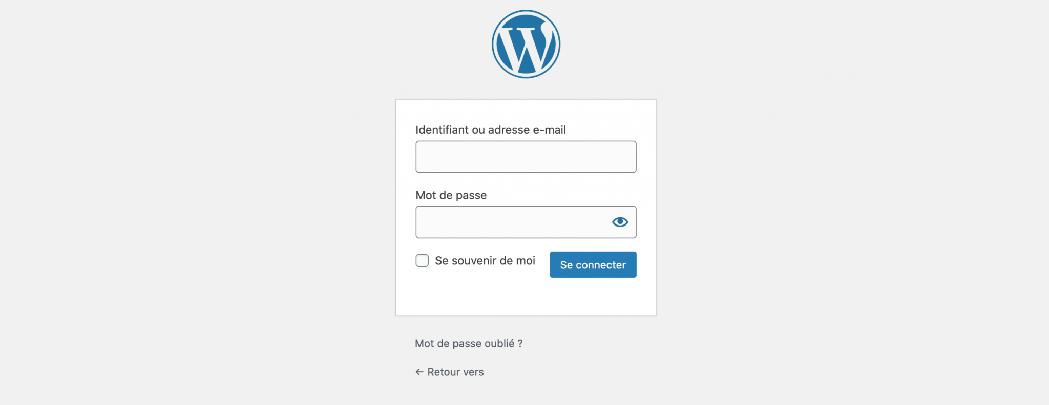 Page de connexion WordPress par défaut.