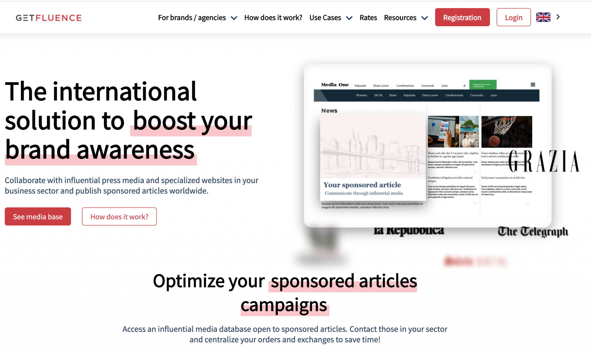 getfluence website homepage about sponsored articles