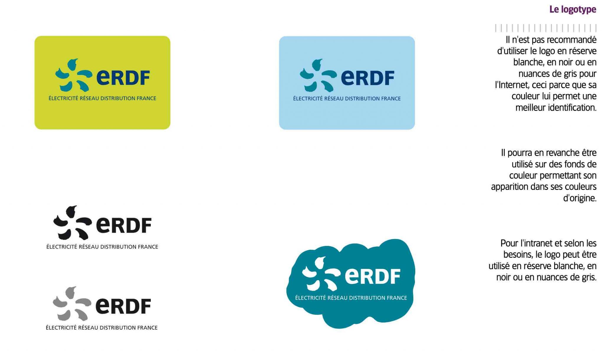 Le logotype sur la charte graphique web d'ERDF