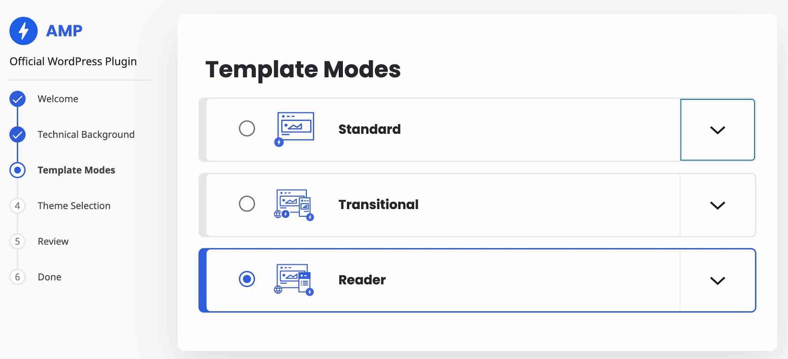 AMP template modes settings
