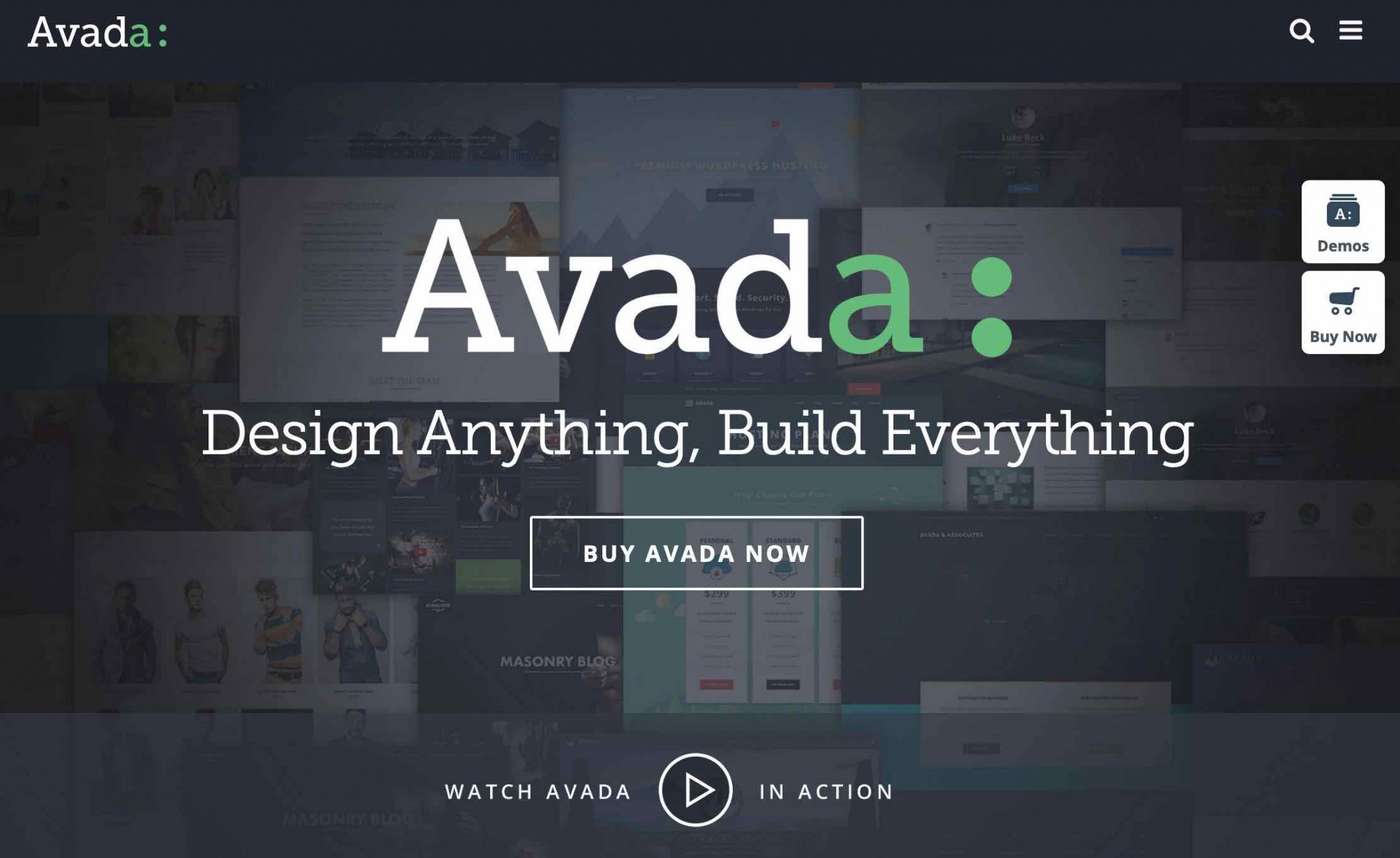Avada WordPress theme homepage