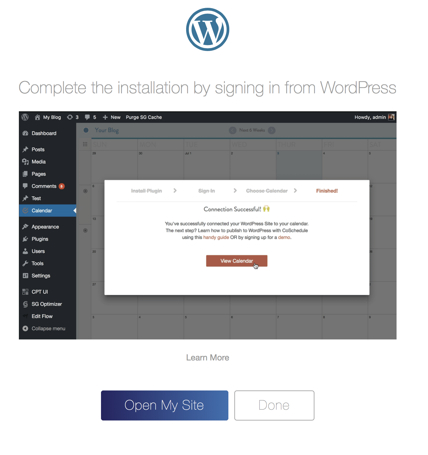 coschedule connection successful on wordpress