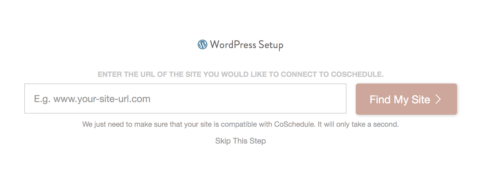 enter site URL to connect to coschedule on wordpress