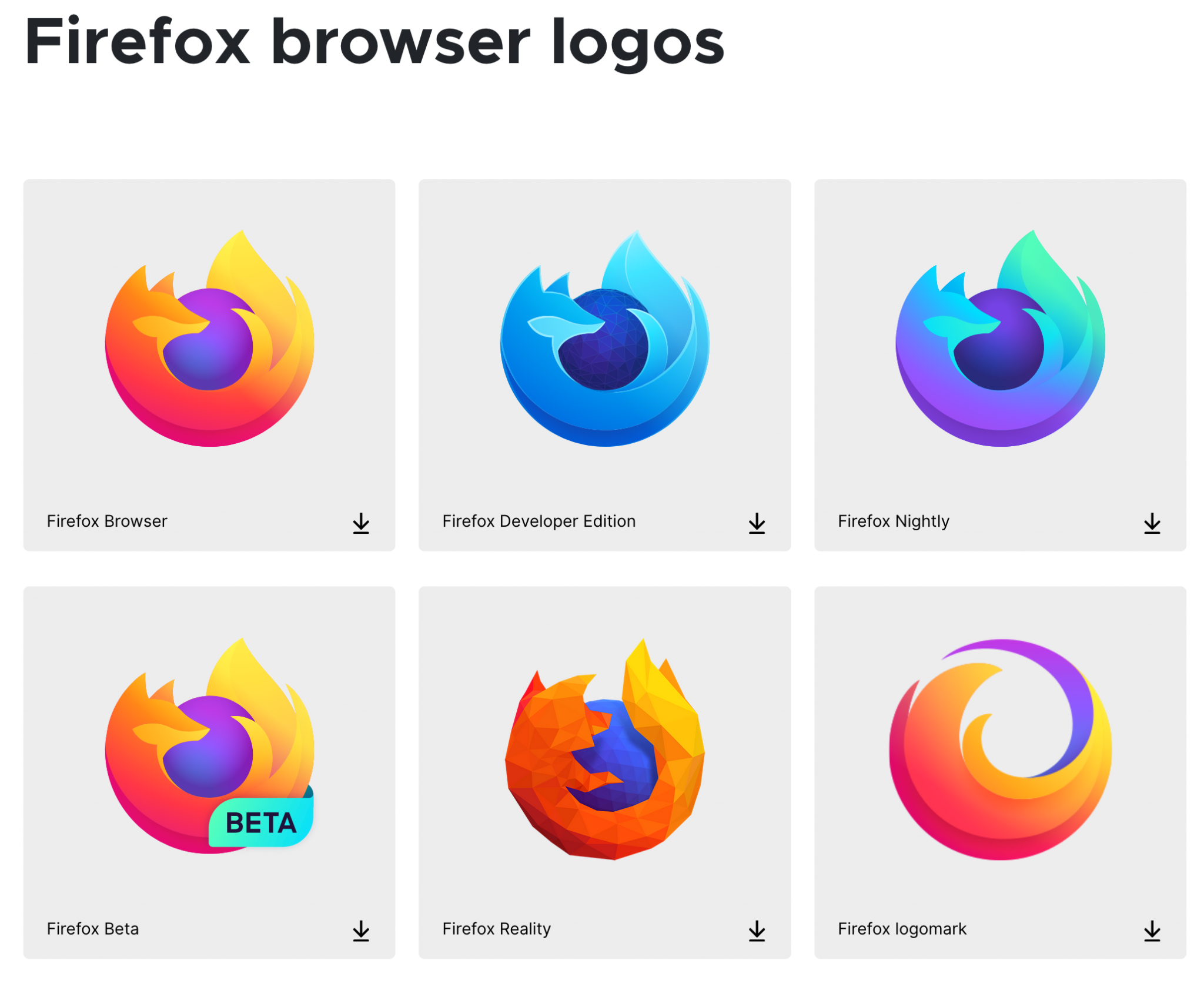 all the firefox browser logos in their style guide
