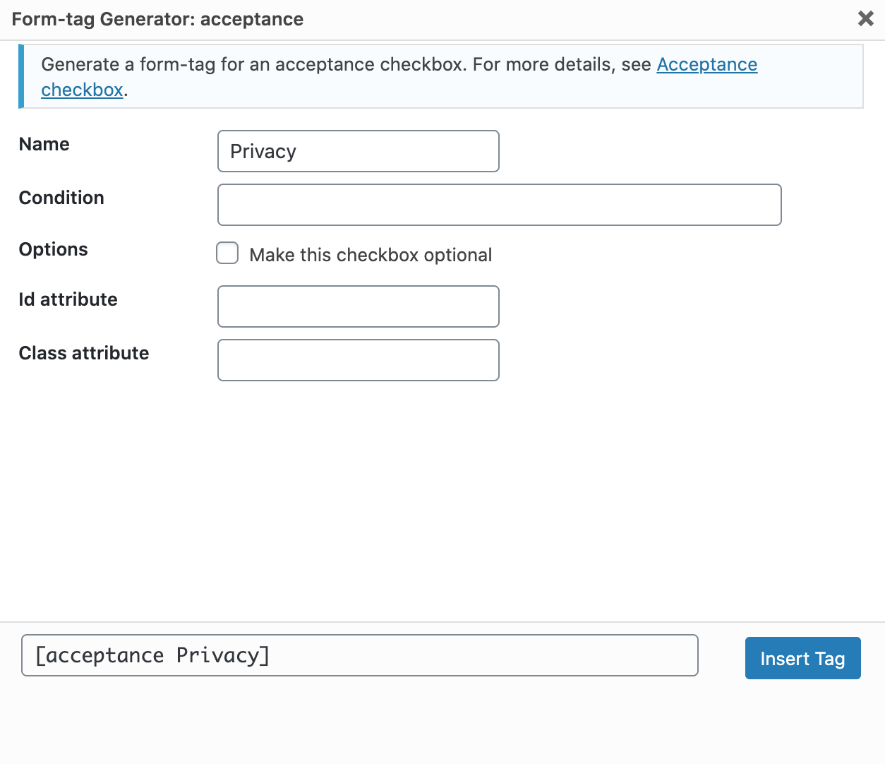 Form-tag Generator acceptance contact form 7
