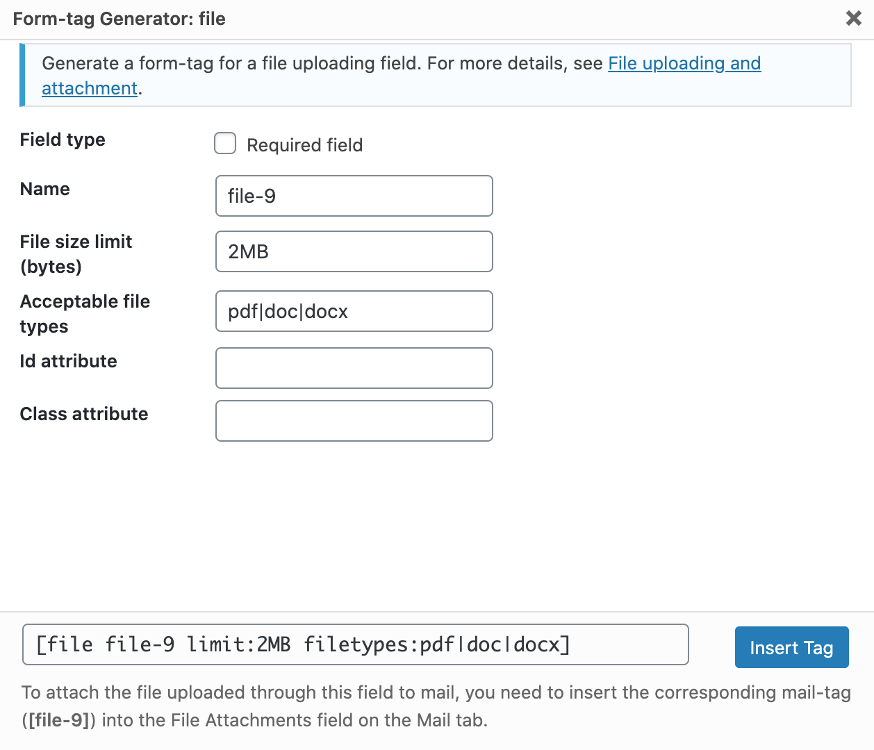 Form-tag Generator file on contact form 7