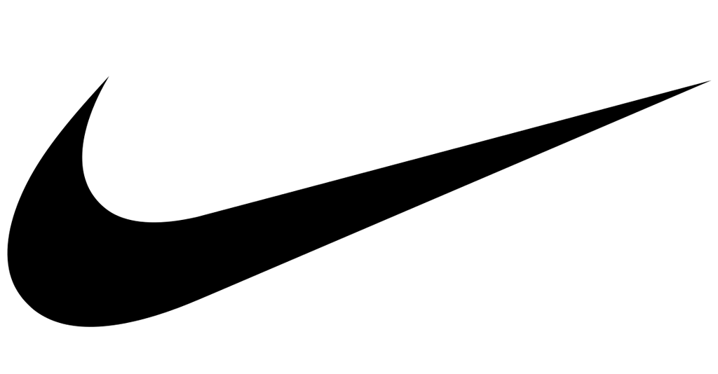 The black Nike logo on white background