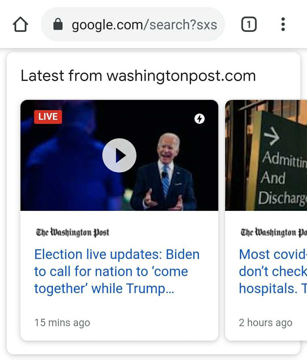 The Washington Post carousel displaying Accelerated Mobile Pages versions of their latest articles