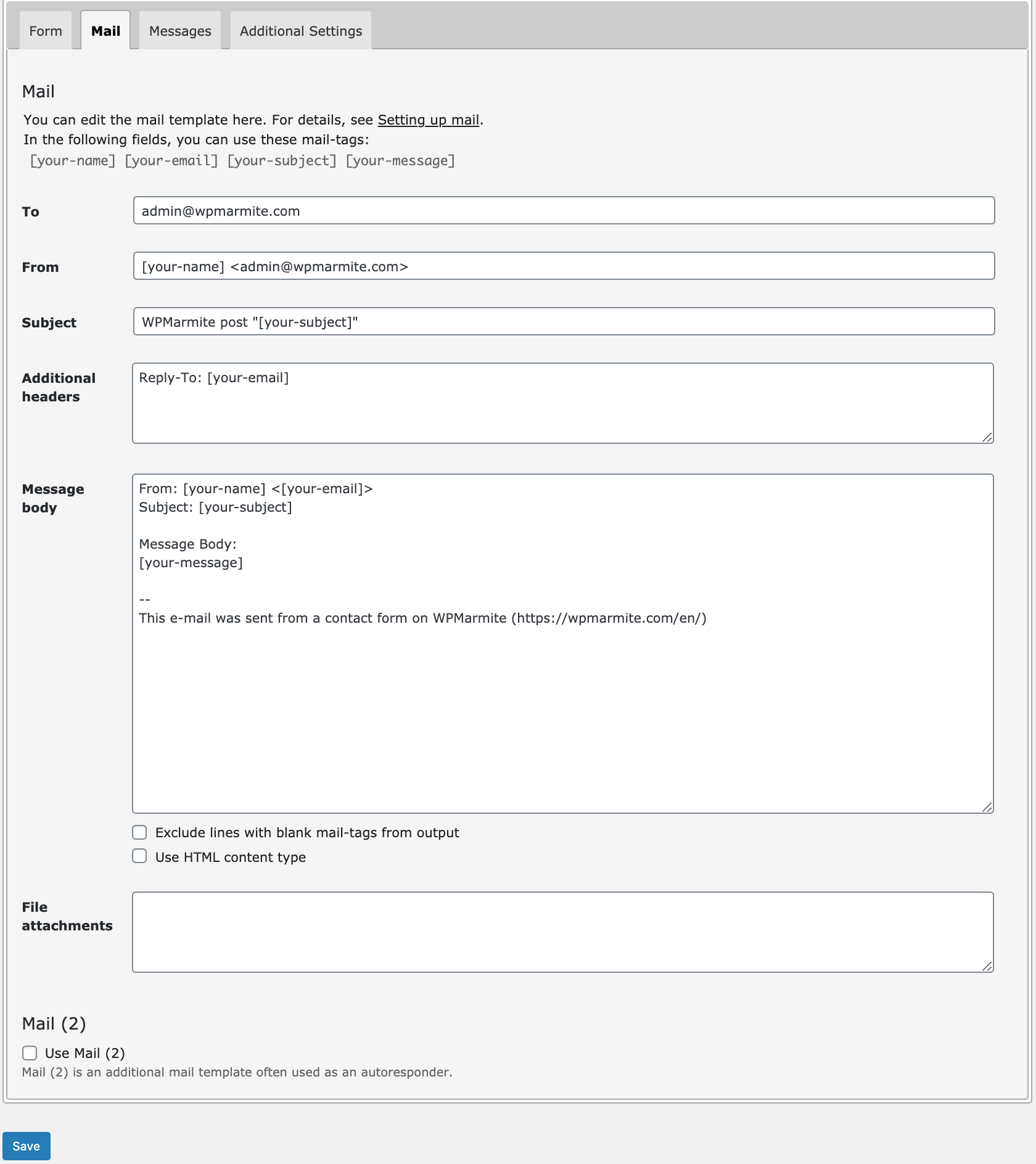 mail tab in contact form 7