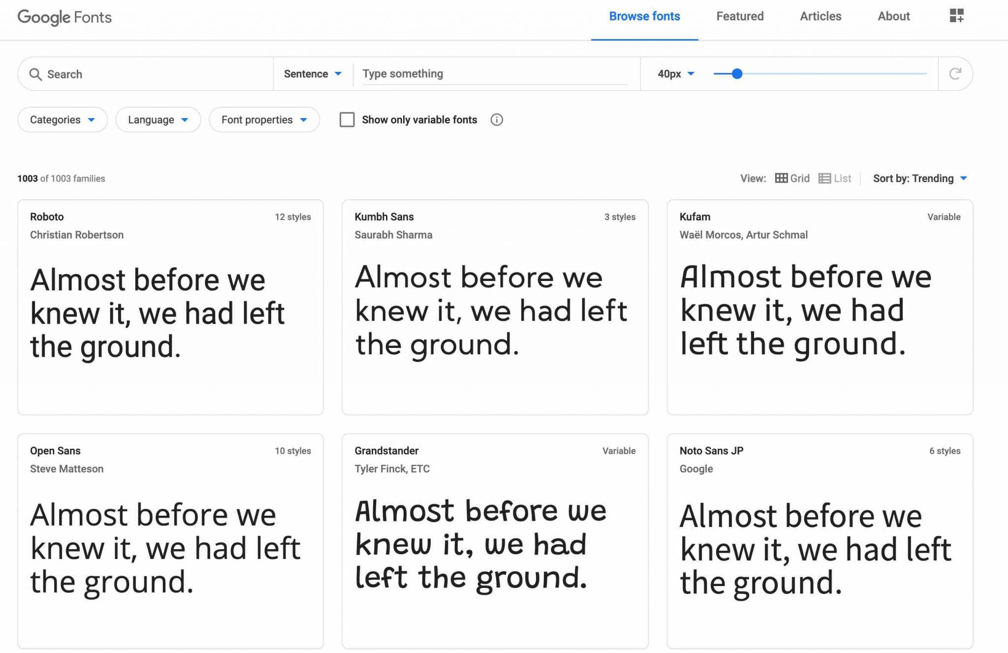 Google Fonts as presented on their website