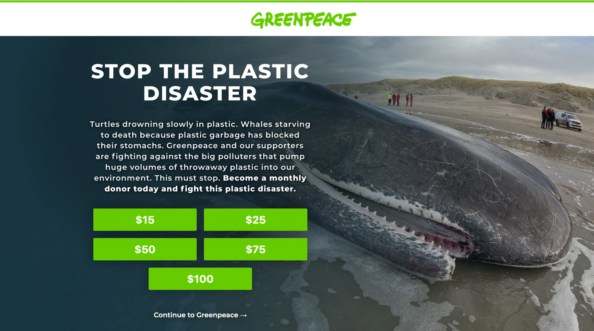 Greenpeace website based on the green color