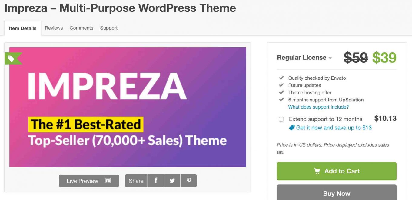 Prix du thème WordPress Impreza