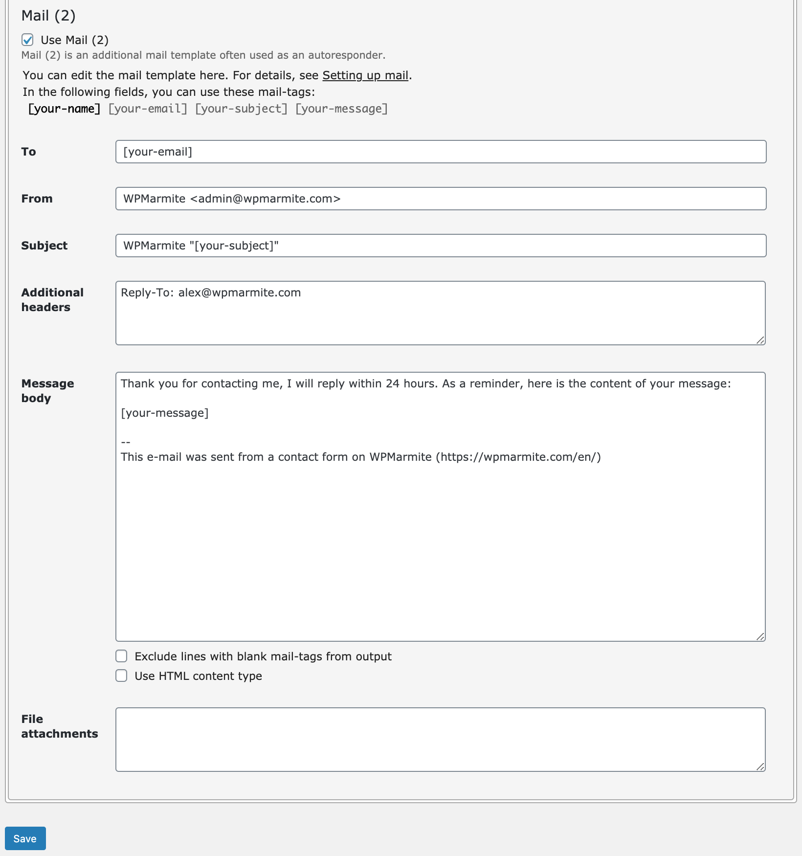 Mail (2) of contact form 7 on WordPress