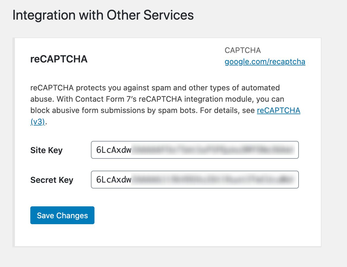 integration reCAPTCHA in contact form 7