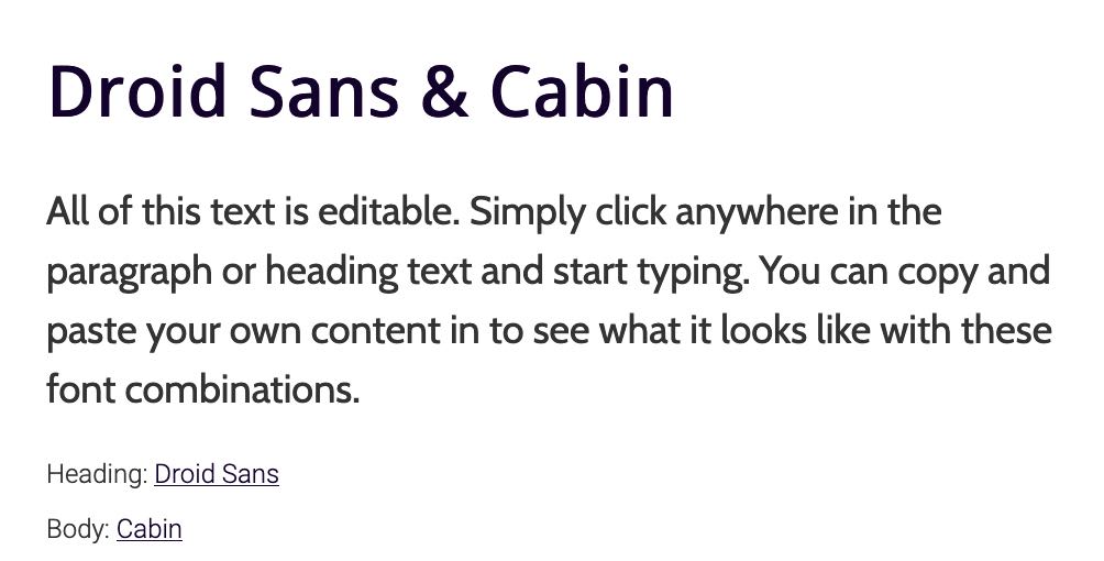 Droid Sans and Cabin fonts