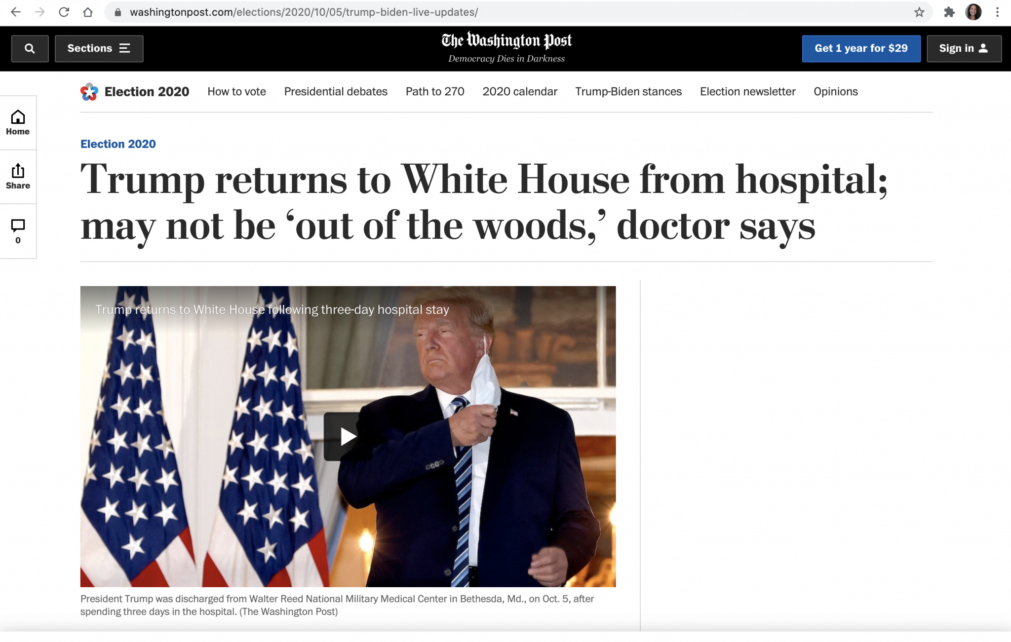 desktop version of an article on The Washington Post about Trump